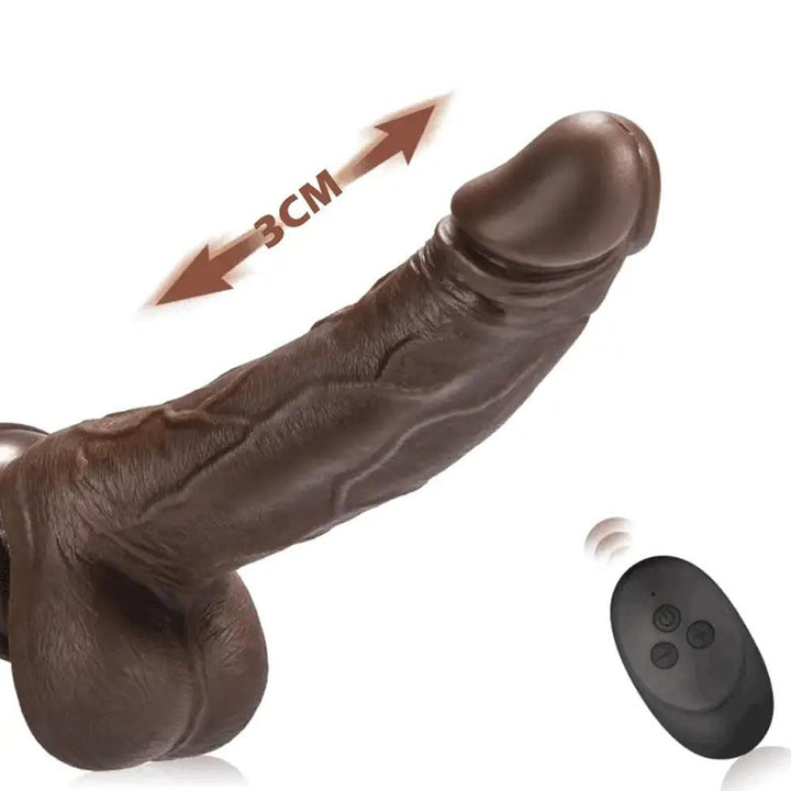 Gode noir réaliste vibrant va-et-vient -22cm - xeoxhoney-fr