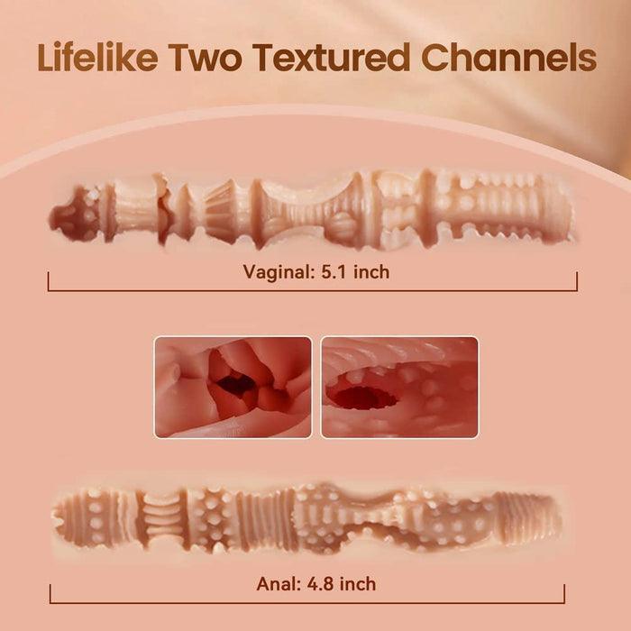 Fessier vibrant avec double canaux – Gros plan des ouvertures anale et vaginale