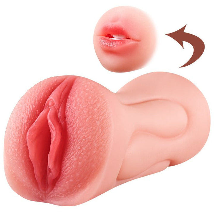 Détails rapprochés des deux ouvertures de Beth : vaginale et bouche, reproduisant les sensations réalistes