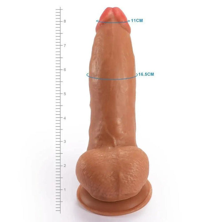 Dimensions détaillées montrant une longueur totale de 22 cm, une profondeur de pénétration de 16,5 cm et un diamètre de 5,2 cm, parfait pour les utilisateurs expérimentés